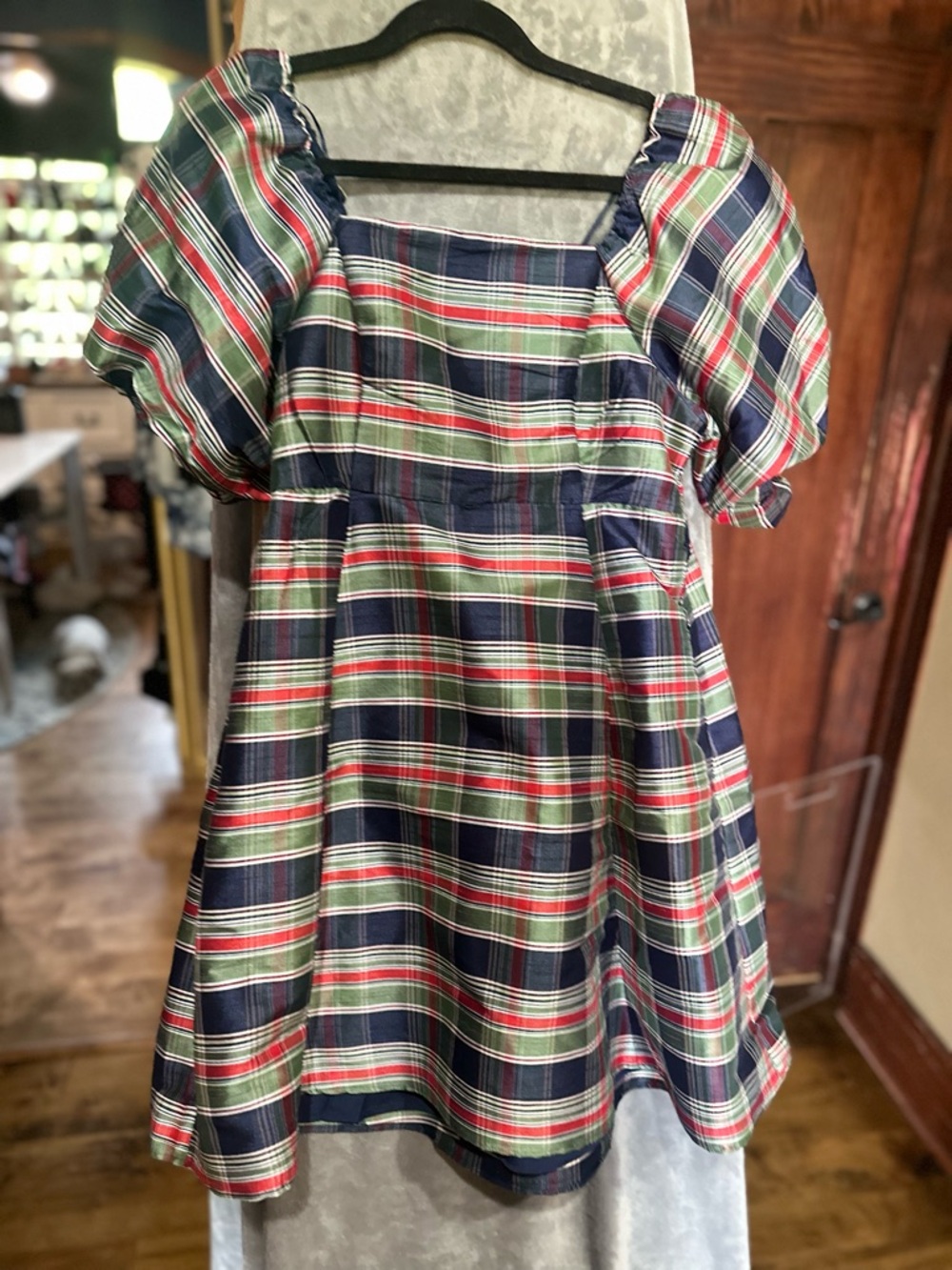 belk Navy, Green & Red Plaid Smocked Mini Dress